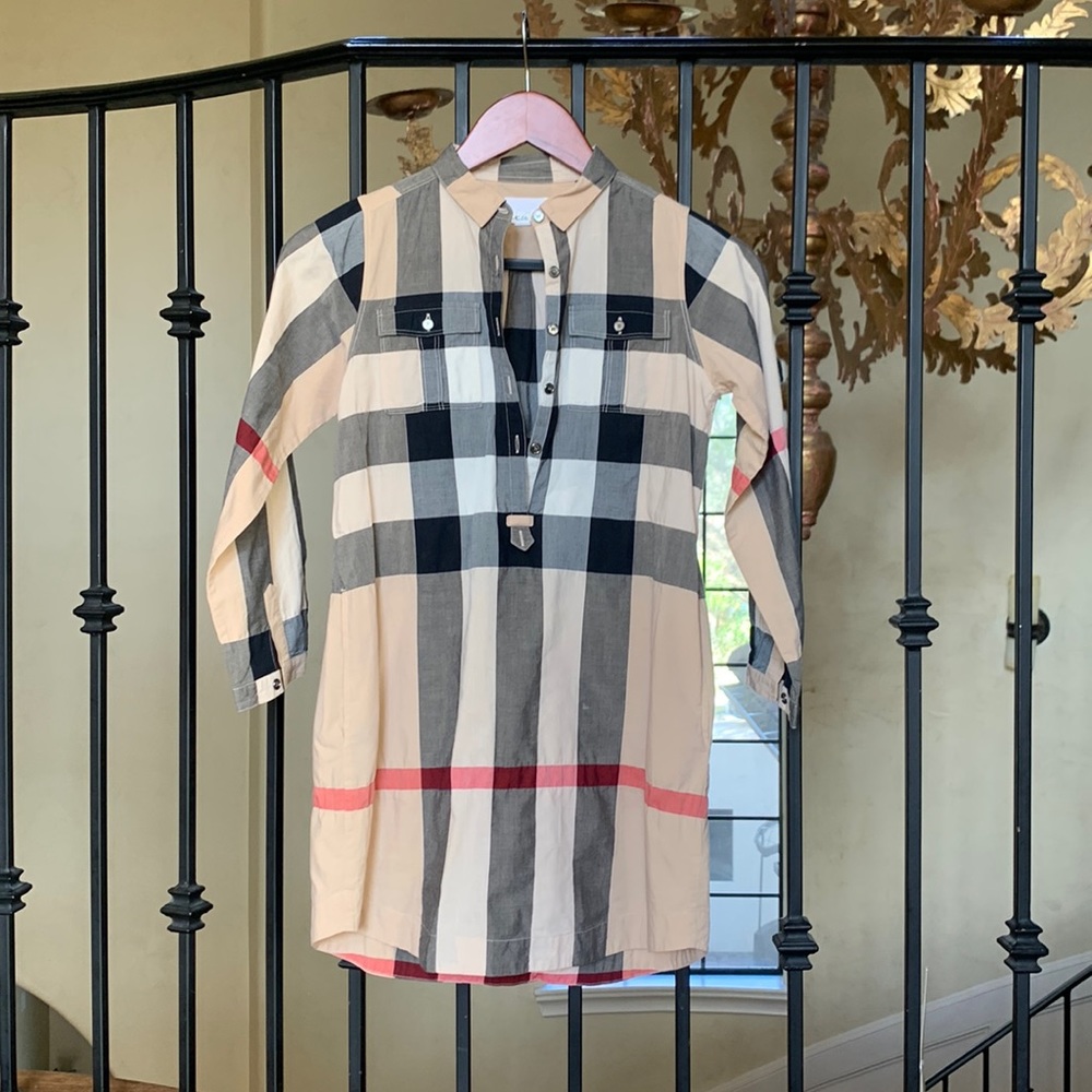 Girl’s Burberry Dress — Size: 10Y, Color: Tan, Red, Black, Light Black